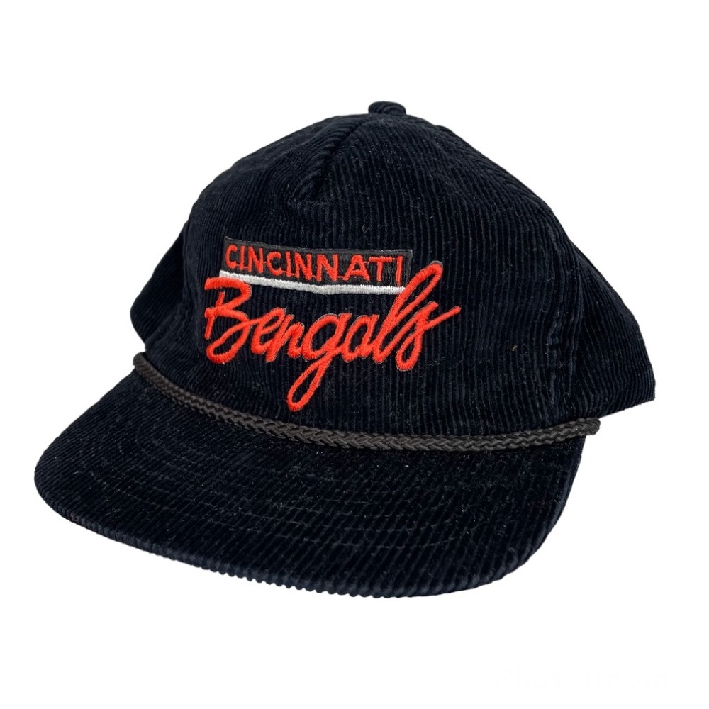 Vtg Cincinnati Bengals Black Corduroy Rope Hat Snapback Sports Hat One Size - Picture 1 of 7